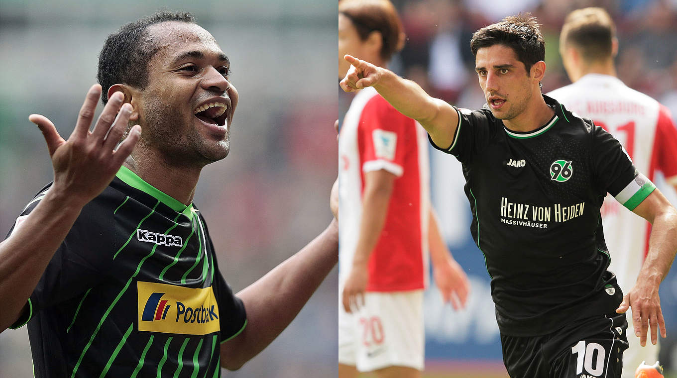 Doppeltorschützen: Gladbachs Raffael (l.) und Hannovers Lars Stindl (r.) © 2015 Getty Images