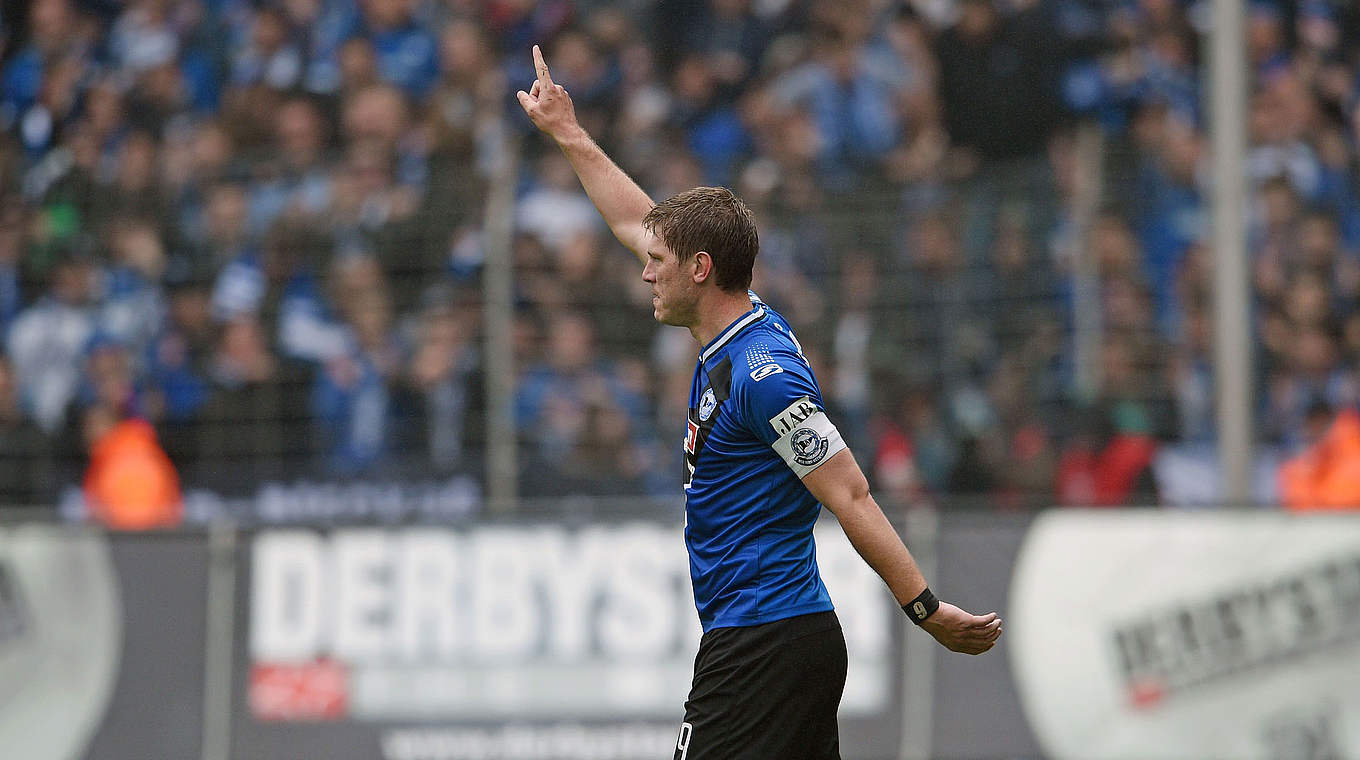 Bester Drittligatorschütze: Bielefelds Fabian Klos hat bisher 23 Treffer erzielt © 2015 Getty Images