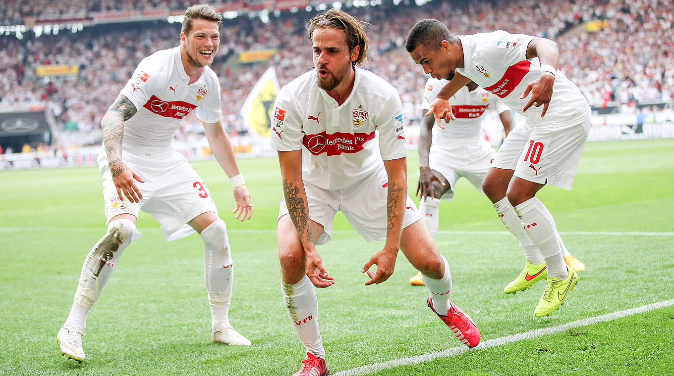 Wollen auch Samstag nach dem Spiel jubeln: Martin Harnik (M.) und seine VfB-Kollegen © 2015 Getty Images