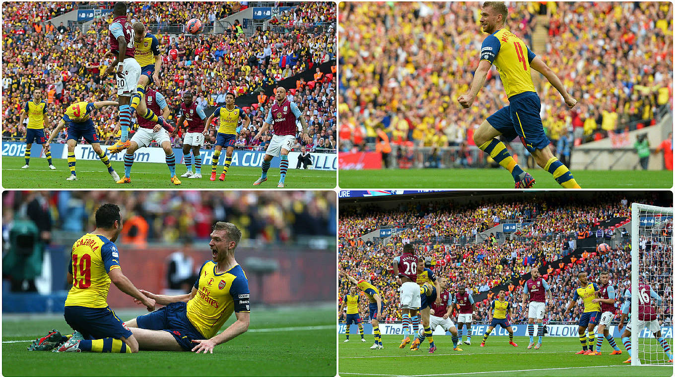 Skipper Per Mertesacker celebrates scoring Arsenal's third goal.  © imago/DFB