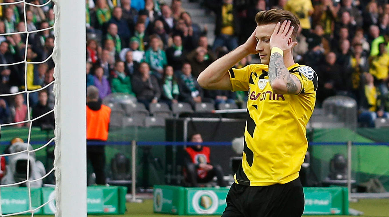 Glücklos vor dem Wolfsburger Tor: der Dortmunder Nationalspieler Marco Reus © 2015 Getty Images