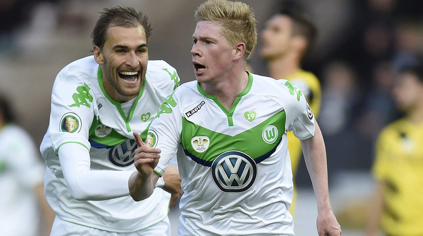 Kevin De Bruyne and Bas Dost both got on the scoresheet for Wolfsburg © ODD ANDERSEN/AFP/Getty Images