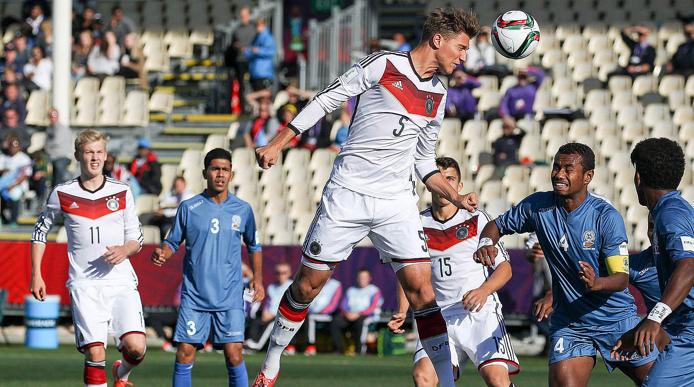 Niklas Stark heads home a goal in the first victory over Fiji © 2015 Getty Images