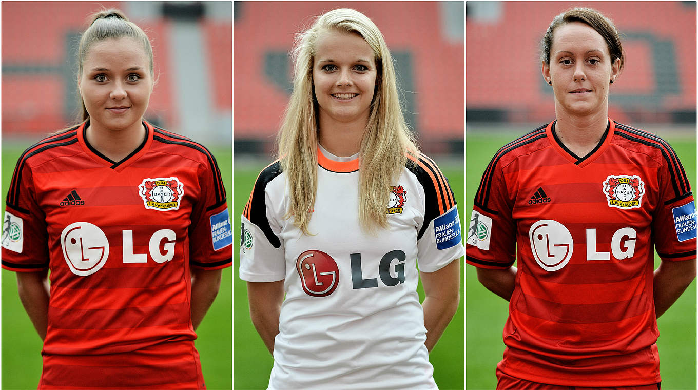 Bleiben langfristig bei Bayer 04: Laura Widak, Anna Klink und Lisa Schwab (v.l.) © Bongarts/GettyImages/DFB