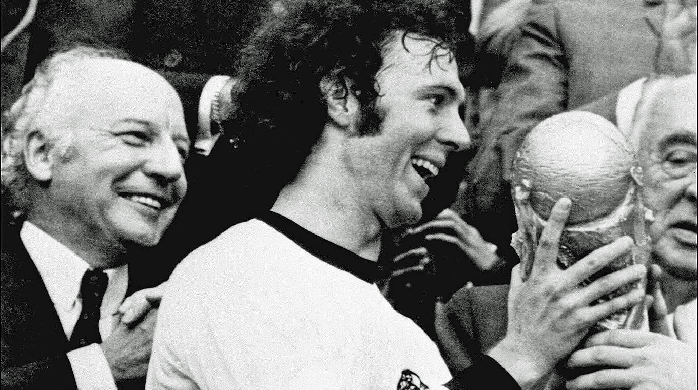 Weltmeister zum Ersten: Beckenbauer als Spieler der deutschen Nationalmannschaft 1974 © STF/AFP/Getty Images