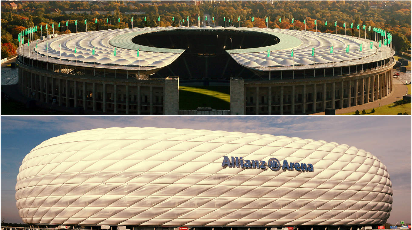 The matches will take place at the Olympic Stadium in Berlin and the Allianz Arena in Munich (below) © Getty/DFB