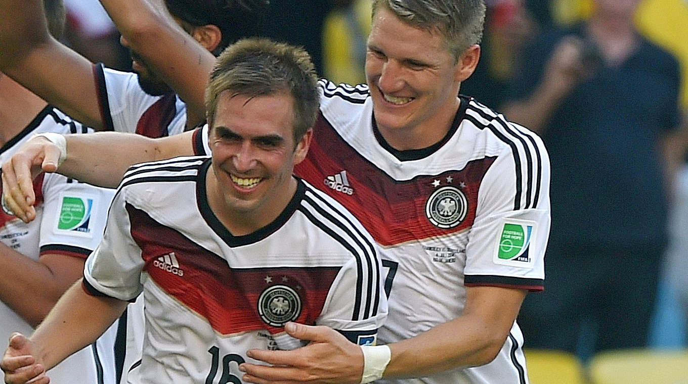 Nach dem gewonnenen WM-Viertelfinale gegen Frankreich: Lahm und Schweinsteiger © AFP