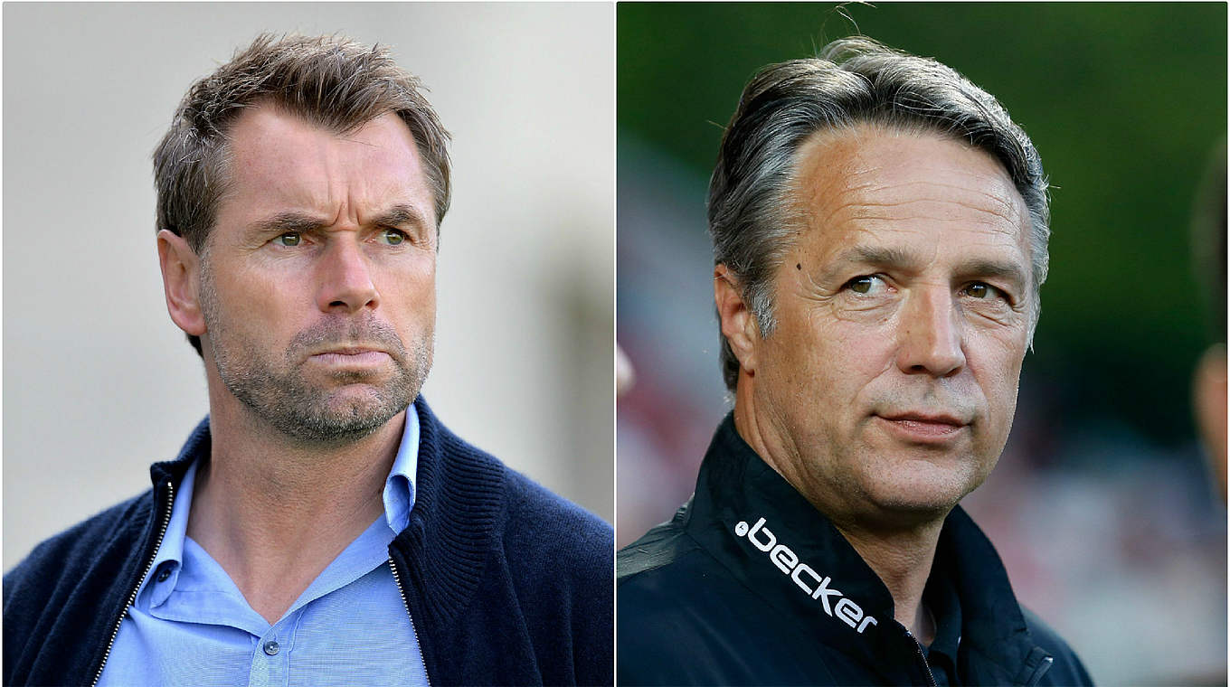 Ex-Schalker gegen Ex-Dortmunder: Würzburgs Coach Hollerbach (l.), SG-Trainer Neuhaus © Bongarts/GettyImages/DFB