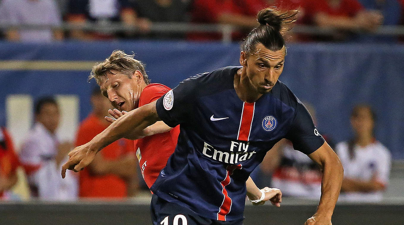 Schweinsteiger and Ibrahimovic: two global stars battle it out © 2015 Getty Images