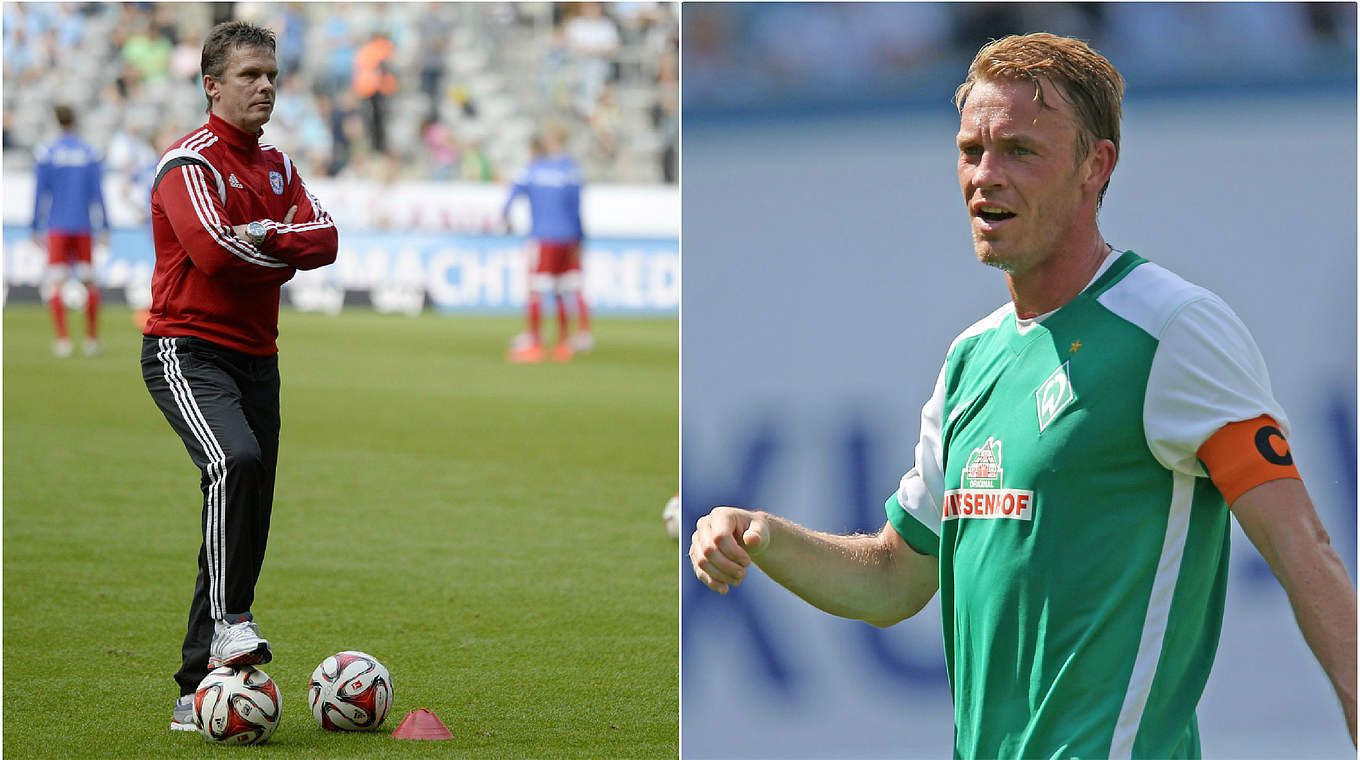 Vorfreude auf das Duell: Kiels Trainer Neitzel (l.) und Bremens Kapitän Kazior © Bongarts/GettyImages/DFB