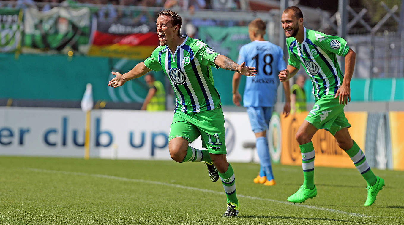Kruse celebrated his first competitive goal for Wolfsburg in the DFB Cup © imago/Sportfoto Rudel
