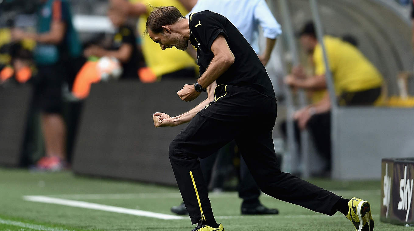 Thomas Tuchel celebrated a successful Bundesliga debut as BVB boss © 2015 Getty Images