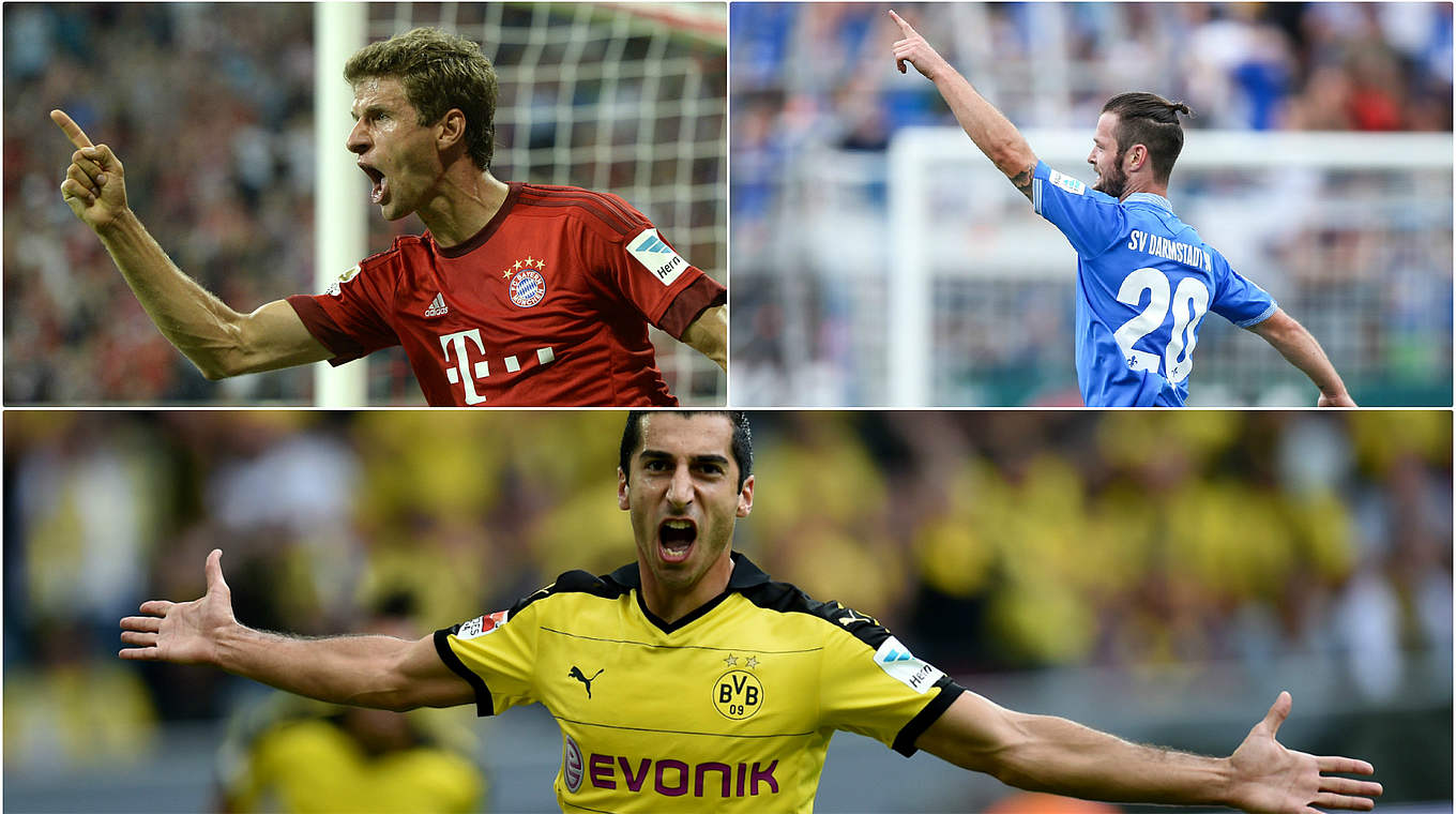 Drei Doppelpacker des ersten Spieltags: Müller, Heller und Mkhitaryan (v.o.l.) © 2015 Getty Images