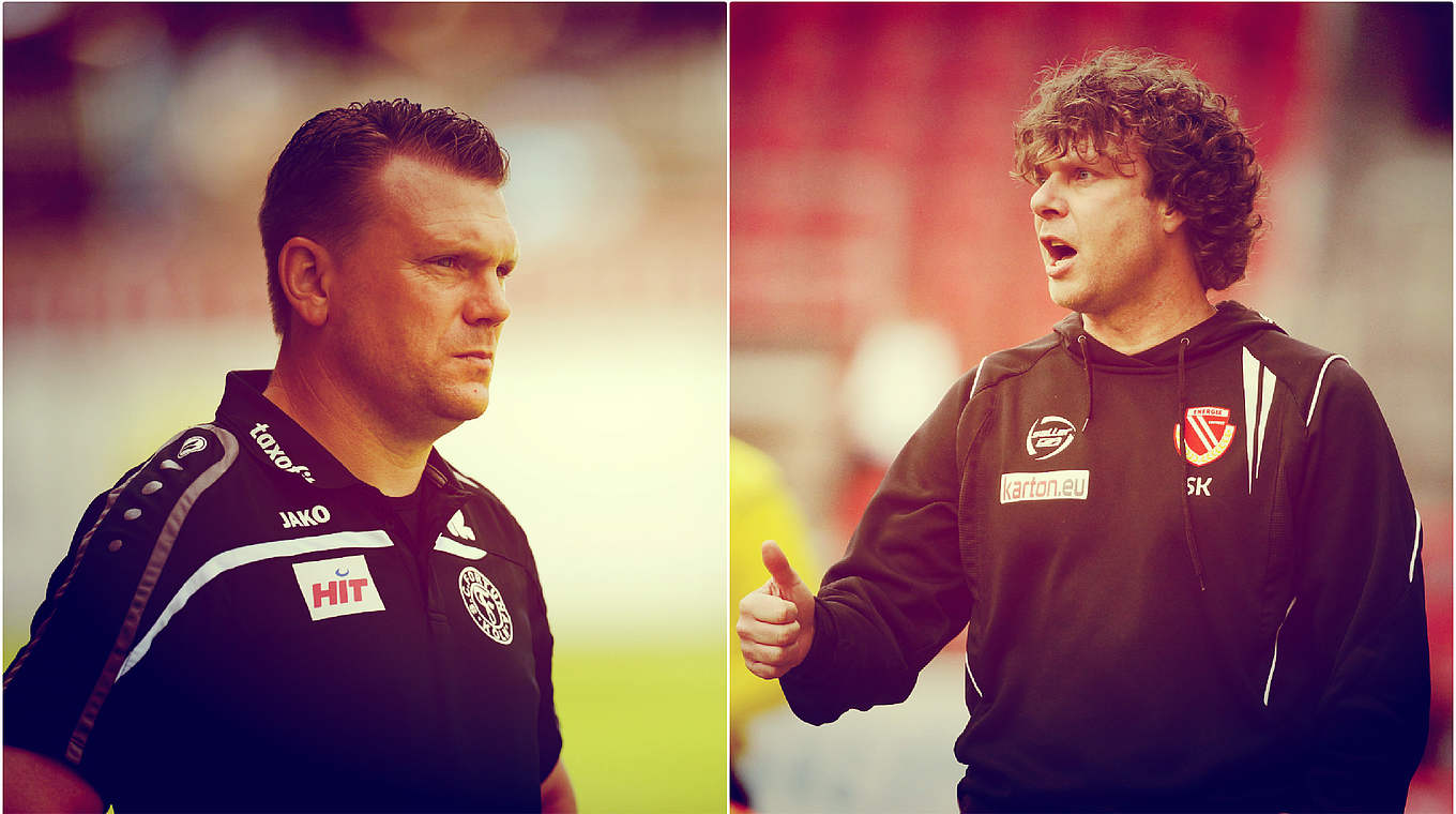 Duell der Trainer: Fortuna Köln und Koschinat (l.) gegen Energie Cottbus und Krämer © Getty/DFB
