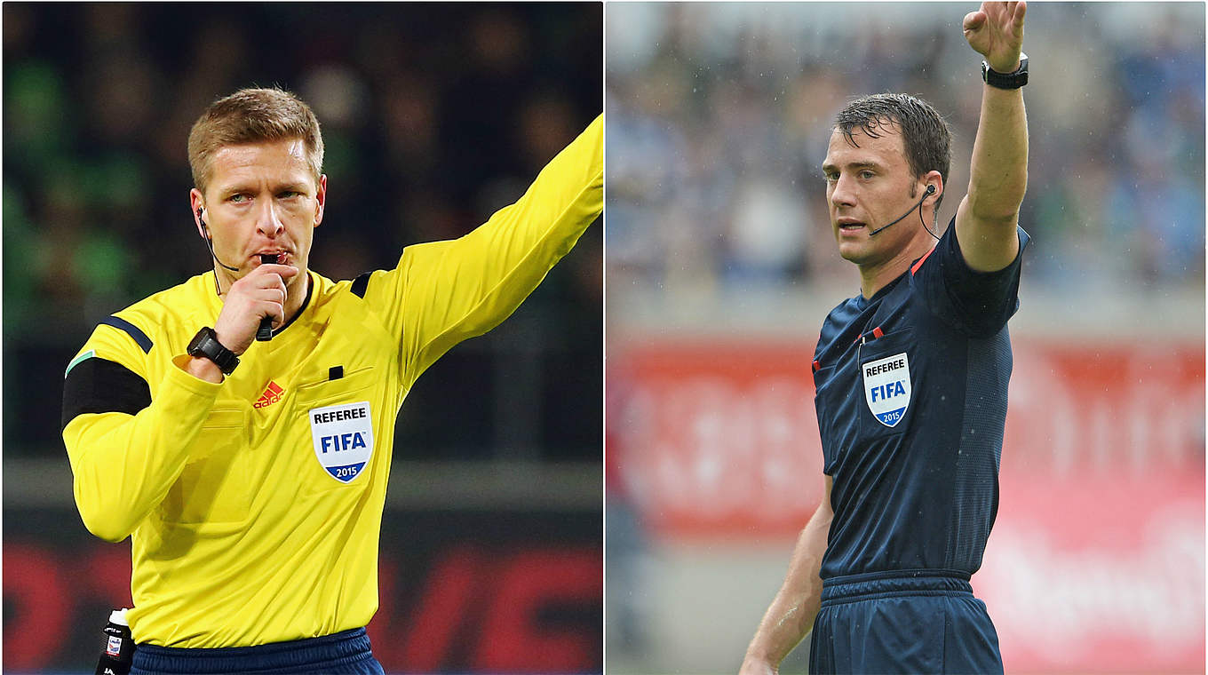 In der Europa League aktiv: die DFB-Referees Tobias Welz und Felix Zwayer (v.l.) © 2015 Getty Images