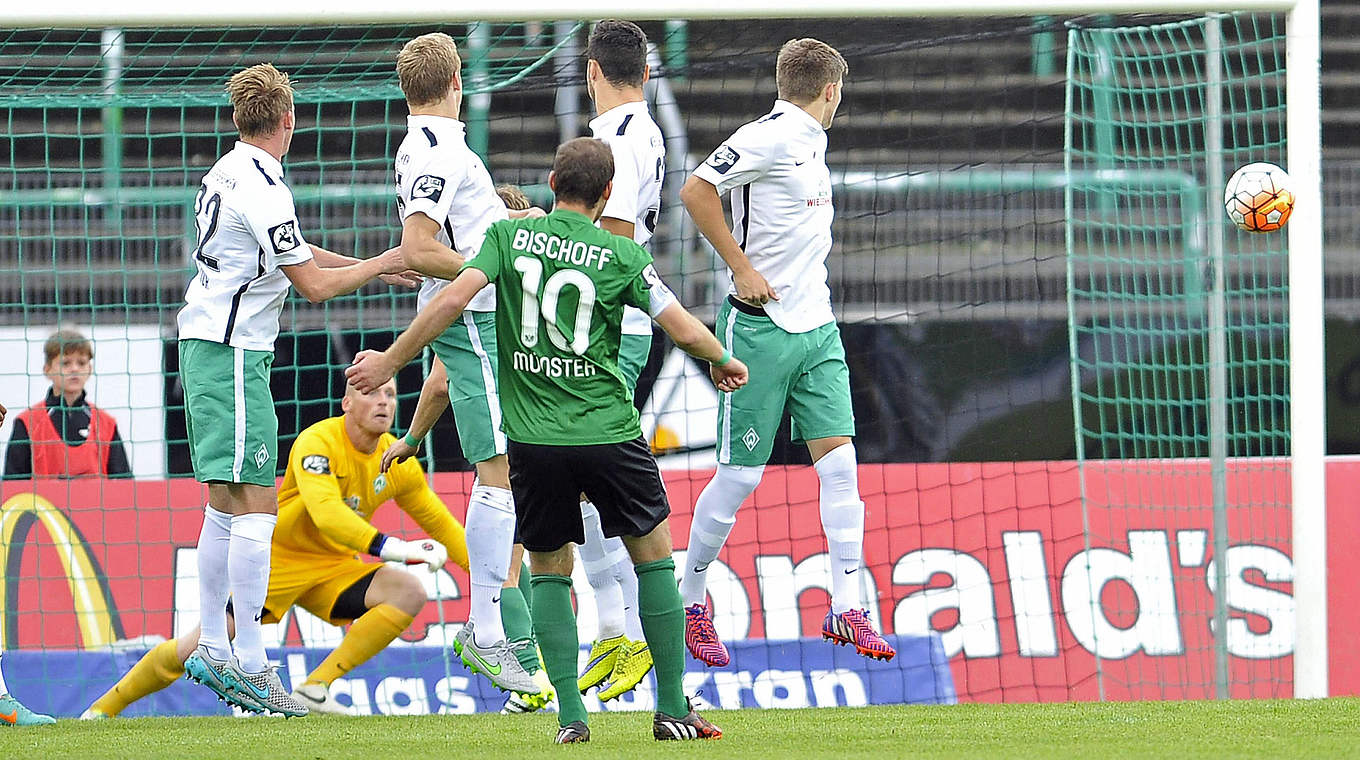 Die Führung: Amaury Bischoff trifft zum 1:0 für Münster © imago