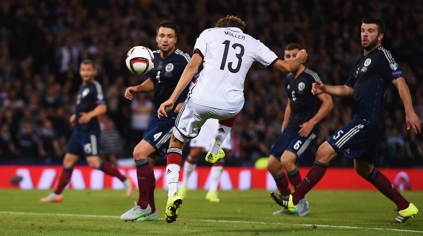 In true Müller-style, Müller makes it 2-1 against Scotland  © 2015 Getty Images