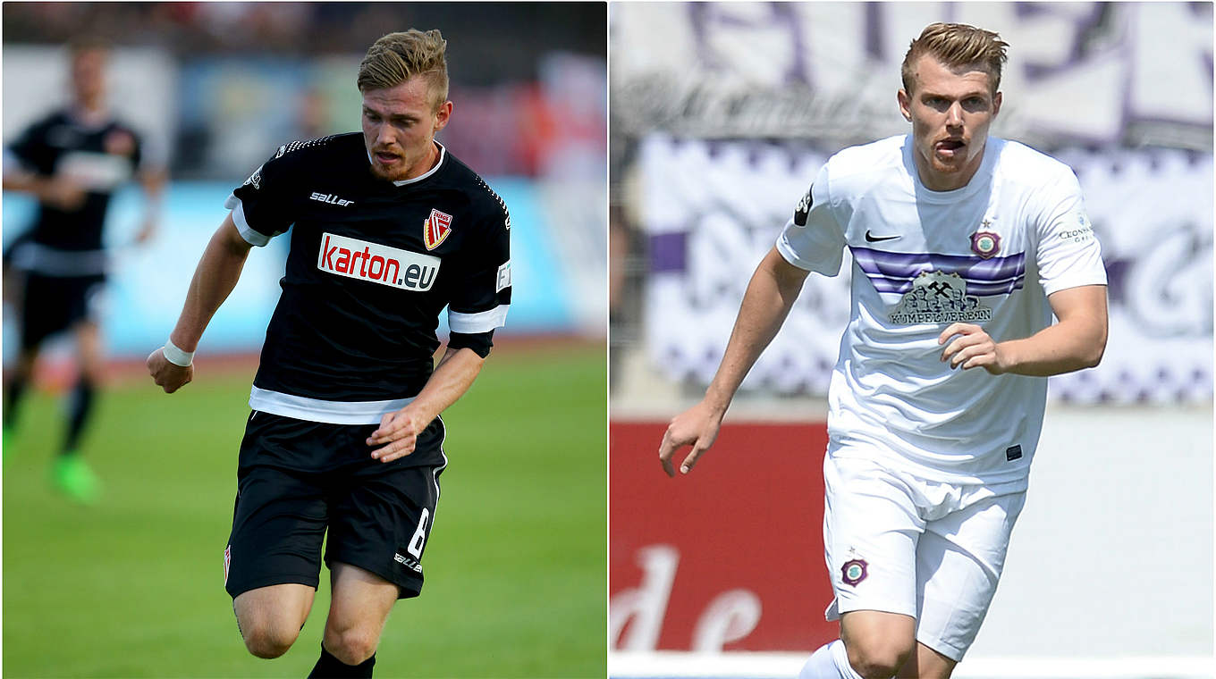 Bruderduell in der 3. Liga: Der Cottbuser Patrick (l.) trifft auf Aues Steve Breitkreuz © 2015 Getty Images