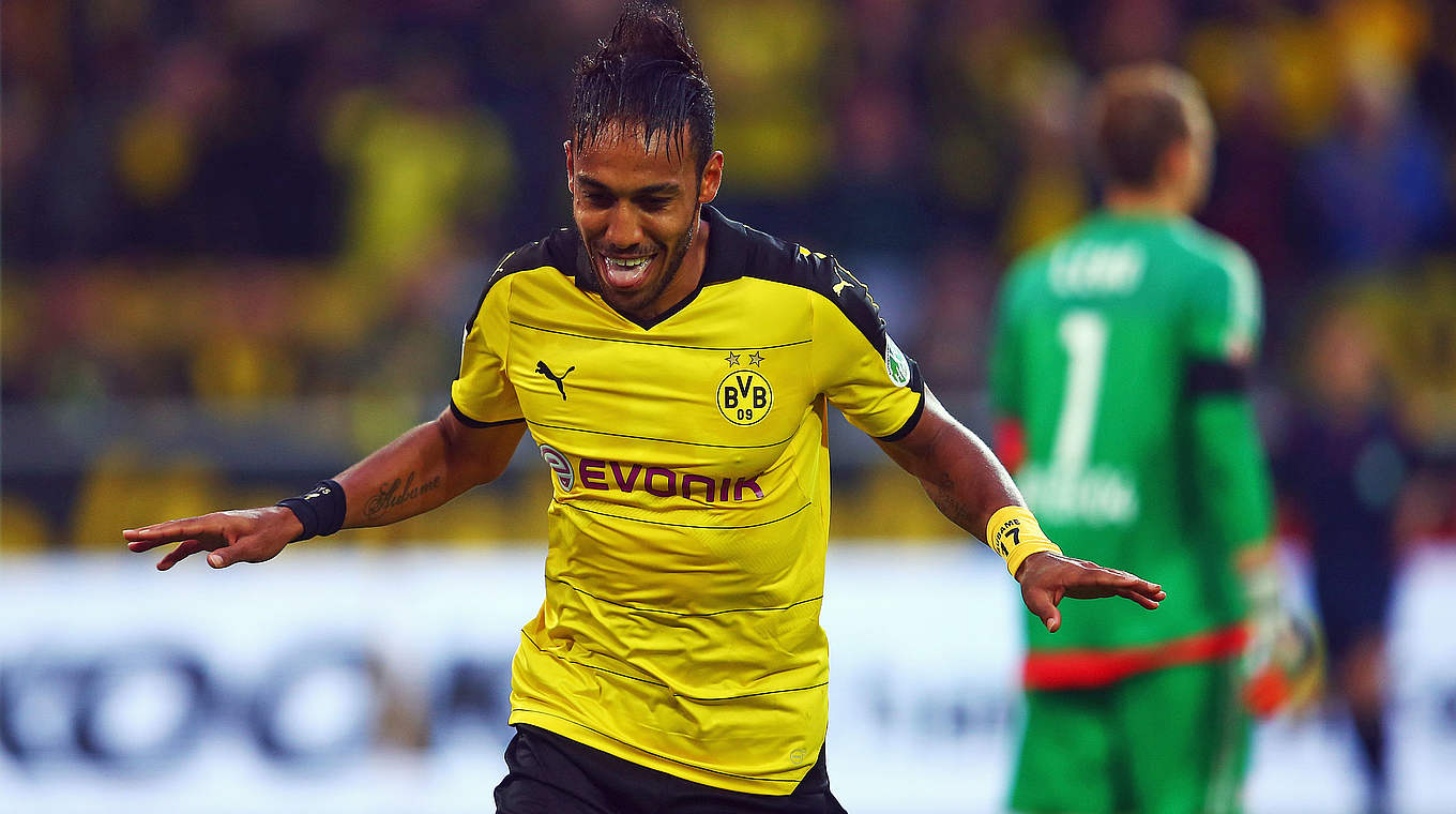 Noch ein Treffer fehlt zum Startrekord: Stürmer Pierre-Emerick Aubameyang vom BVB © 2015 Getty Images