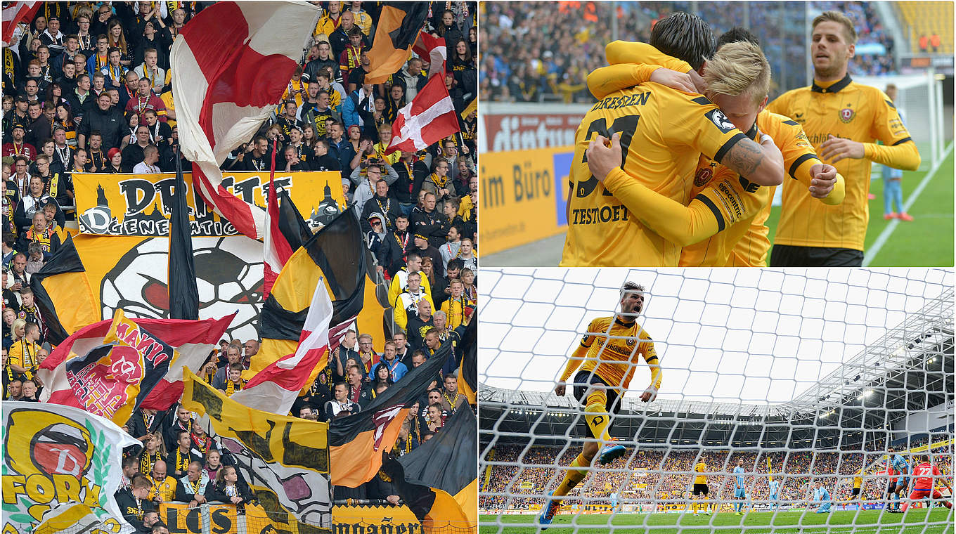 Geübte Dauerjubler: Dynamo Dresden will die Tabellenführung gegen Aalen ausbauen © Getty/DFB