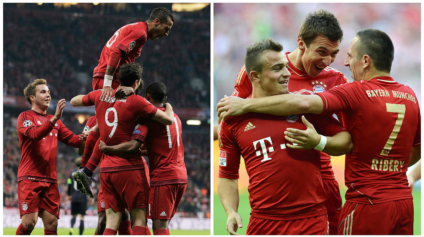 Noch ein Sieg fehlt zu den Rekordbayern 2012 (r.): der FC Bayern München 2015 (l.) © Getty Images