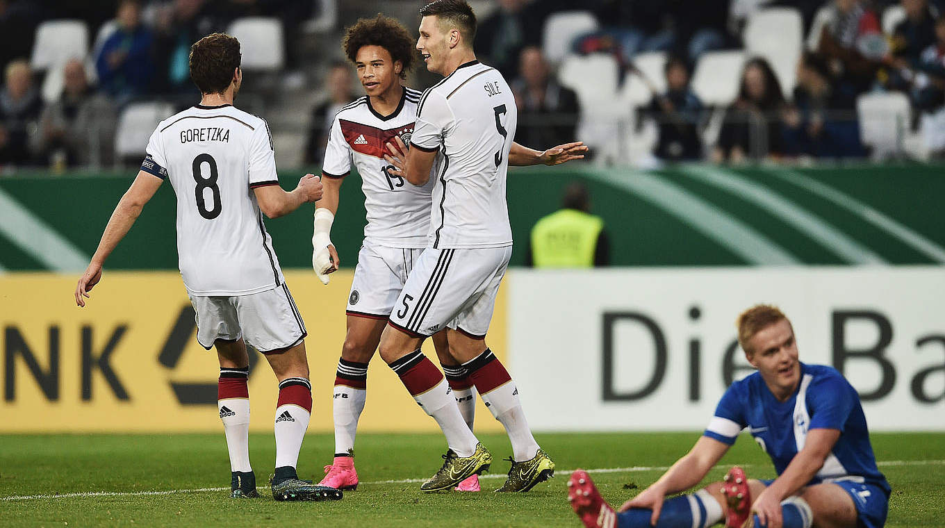 Schalke 04's Leroy Sane opens the scoring for Germany © 2015 Getty Images