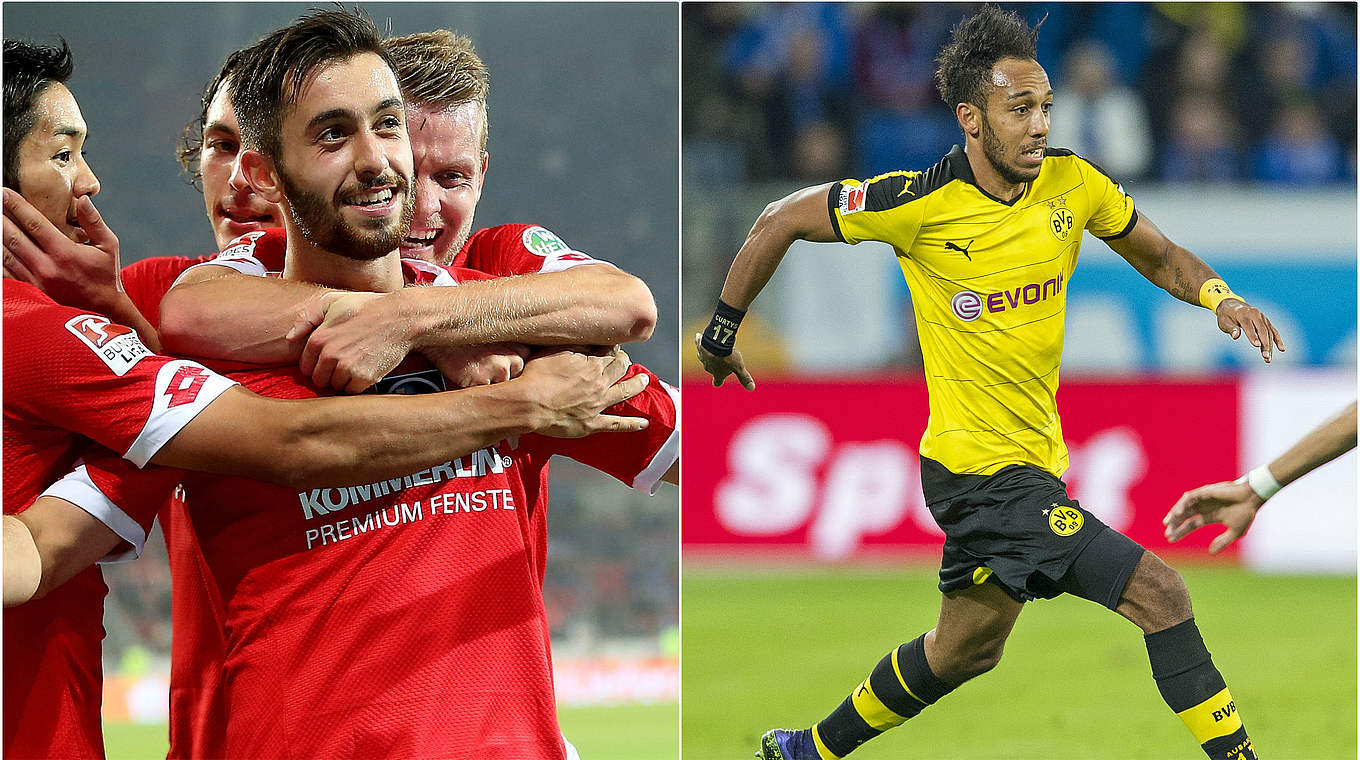 Zwei Toptorjäger im direkten Duell: Yunus Malli (l.) und Pierre-Emerick Aubameyang © 2015 Getty Images