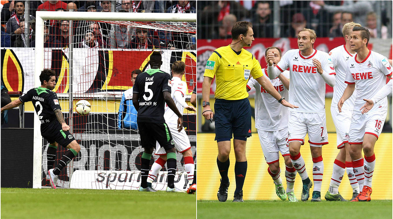 Irregulärer Siegtreffer: Andreasen (l.) befördert den Ball mit der Hand ins Kölner Tor © imago/DFB