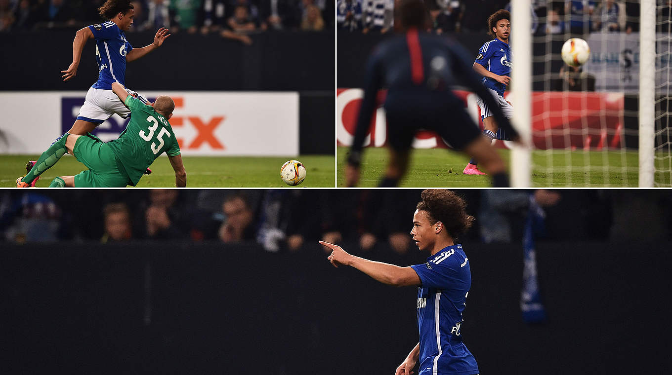 Das späte 2:2 für Schalke: Leroy Sané umkurvt den Torwart, schiebt ein und jubelt © Getty Images