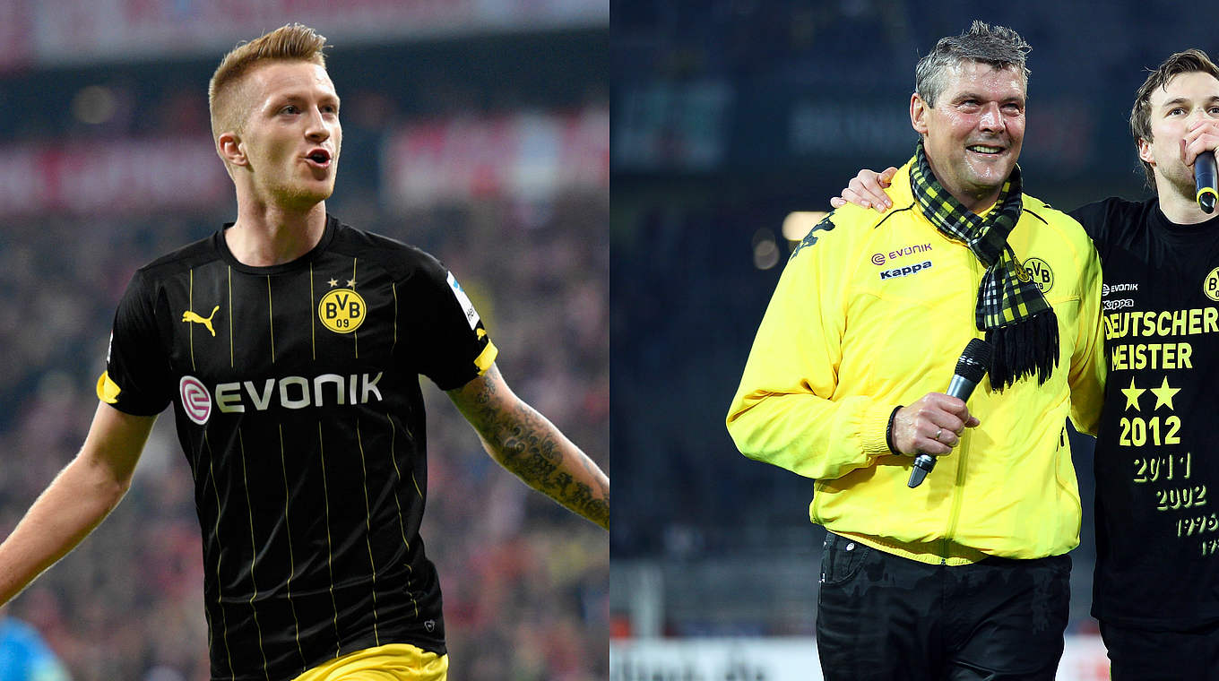 Vor seinem 41. Treffer für den BVB: Reus (l.) könnte Klublegende Dickel (r.) überholen © 2015 Getty Images