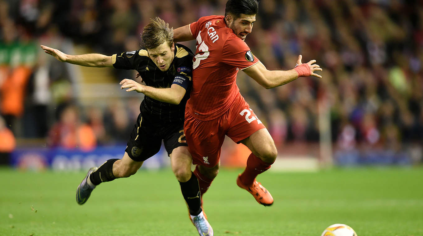 Erzielte zuletzt das 1:1 gegen Kasan: Emre Can vom FC Liverpool © 2015 Getty Images