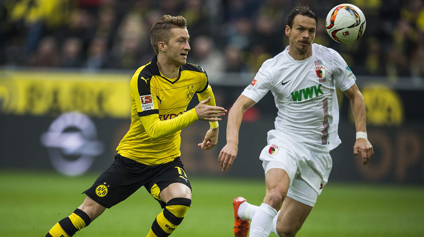 Dynamischer Sprint: Reus (l.) im Duell mit Feulner © 2015 Getty Images