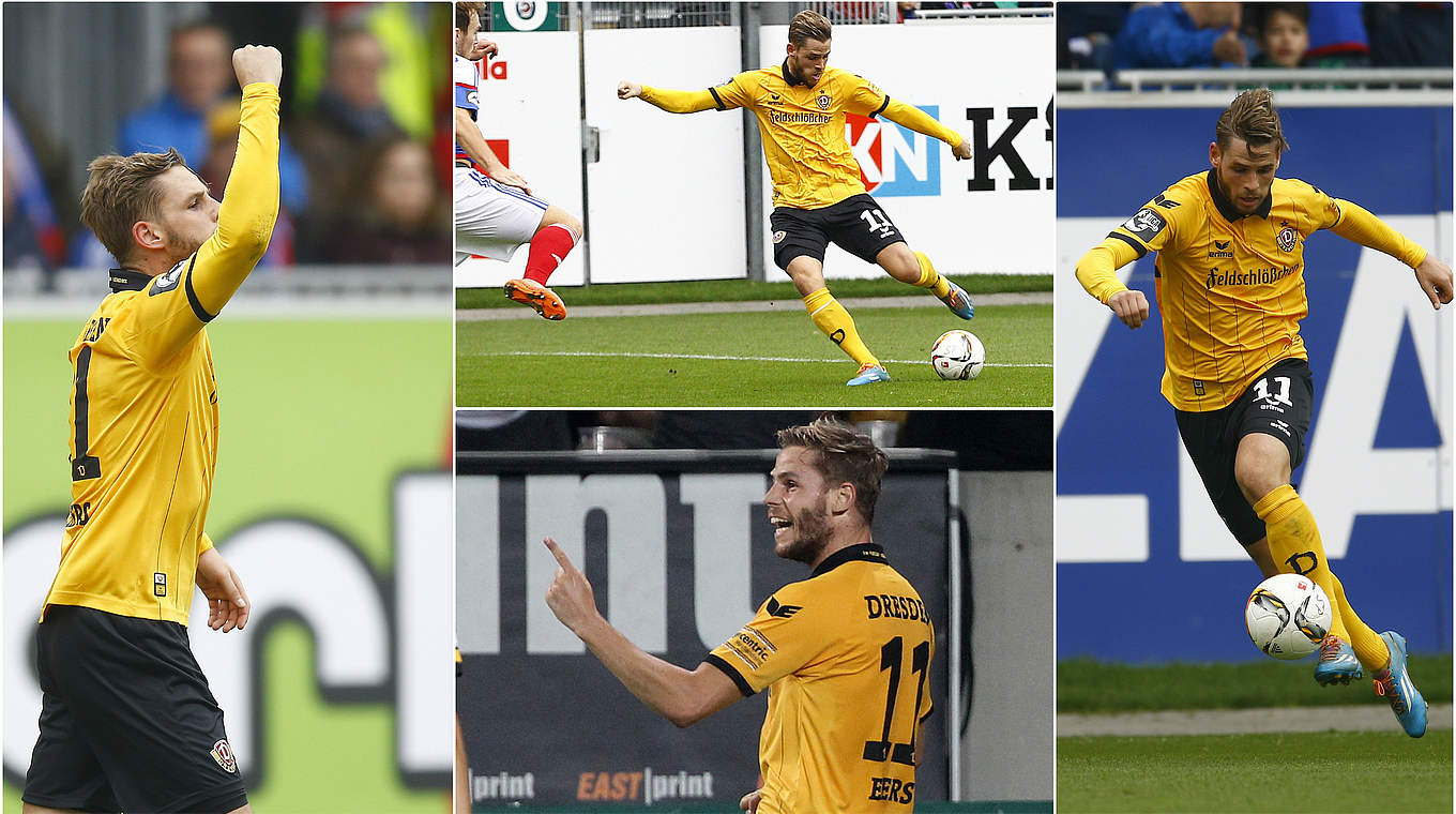 Viermal Justin Eilers, vier Votingerfolge: Der Dresdner ist auch Toptorjäger der 3. Liga © 2015 Getty Images