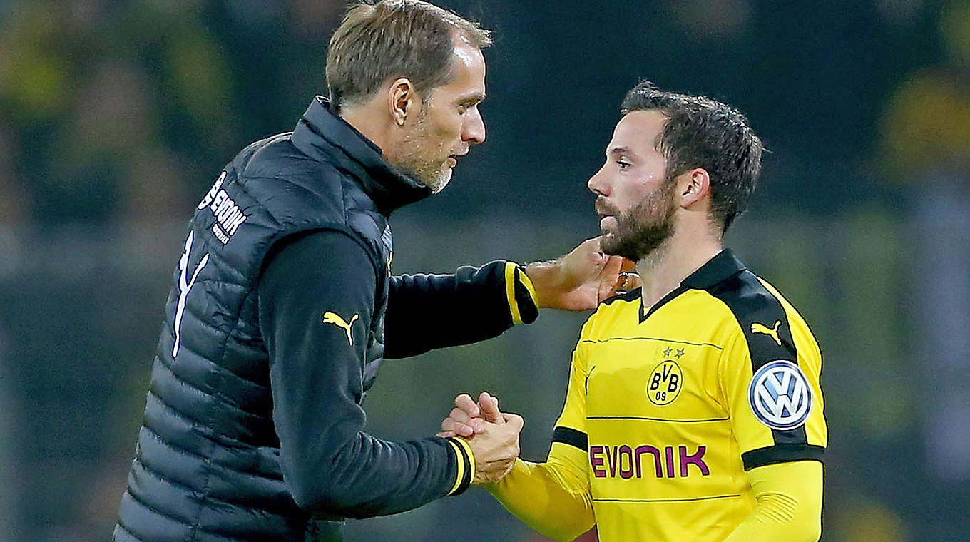 Castro with coach Tuchel: "We were too much for Paderborn" © 2015 Getty Images
