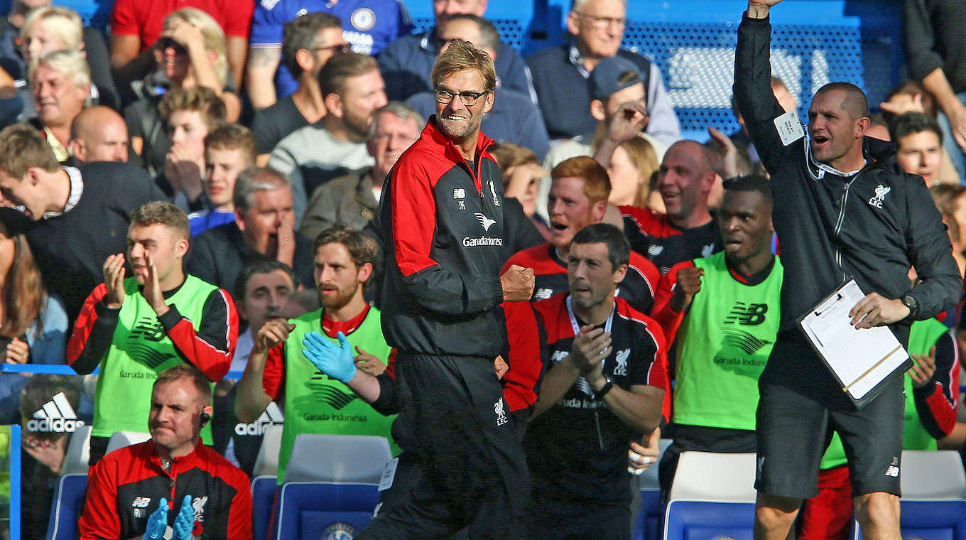 Jürgen Klopp celebrated his first Premier League win since taking over © JUSTIN TALLIS/AFP/Getty Images