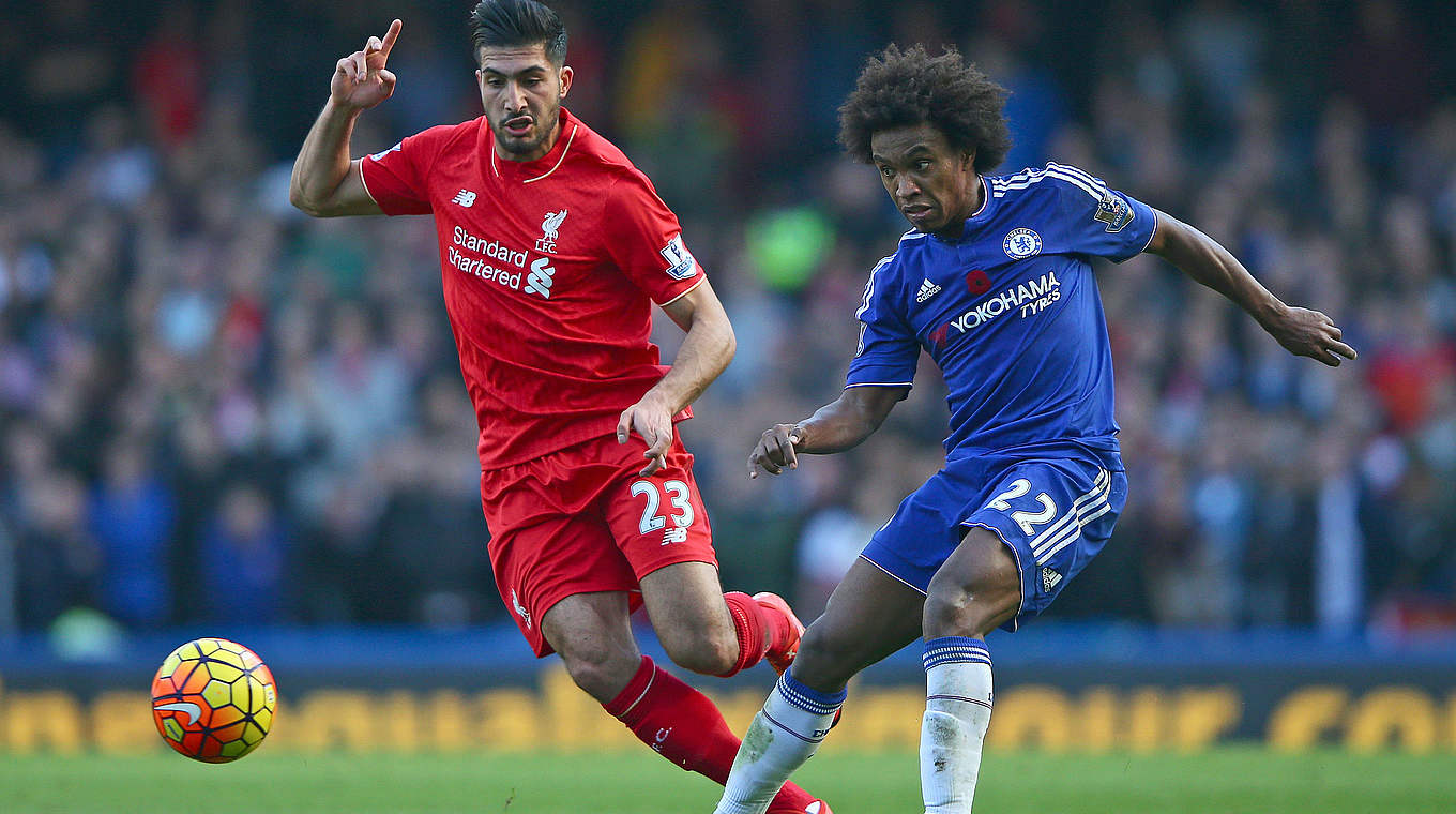 Heiße Duelle in London: Liverpools Emre Can (l.) und der Chelsea-Brasilianer Willian © 2015 Getty Images