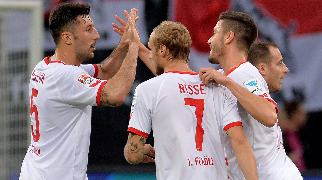 Jubeln im Nachbarort: der 1. FC Köln mit Dominic Maroh (l.) © 2015 Getty Images