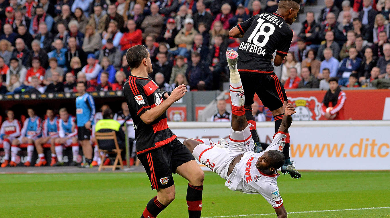 Actionreich und kampfbetont: das rheinische Derby in Leverkusen © 2015 Getty Images