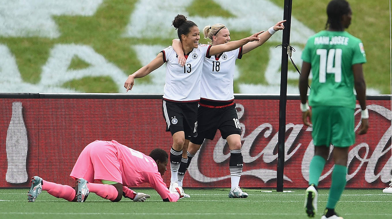 Six goals in the 2015 World Cup. Sasic (left) celebrates her goal against the Ivory Coast  © 2015 Getty Images
