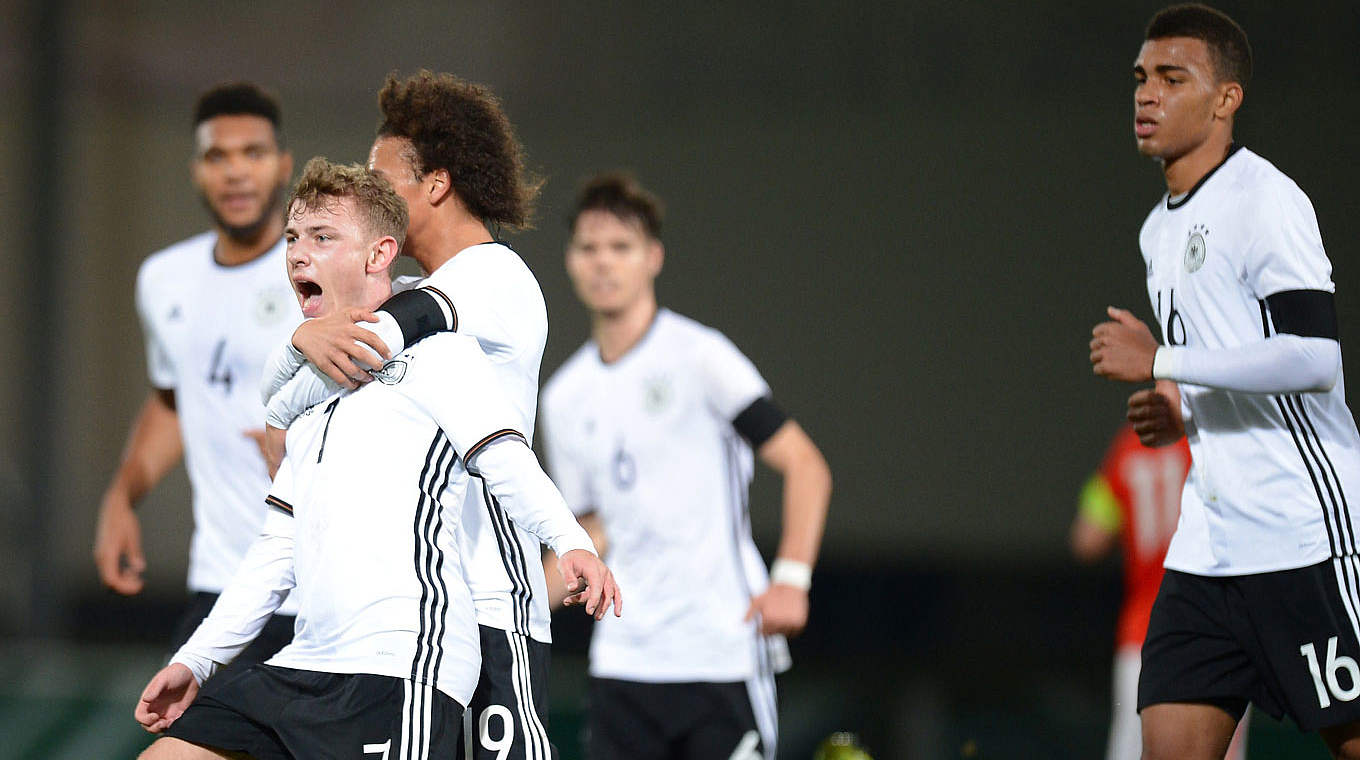 Schalke style celebrations as Max Meyer leads the U21s to a 4-2 victory over Austria  © 2015 Getty Images