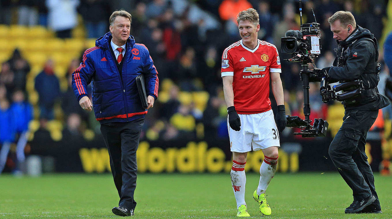 Van Gaal and Schweinsteiger cheerful ahead of important game © 2015 Getty Images