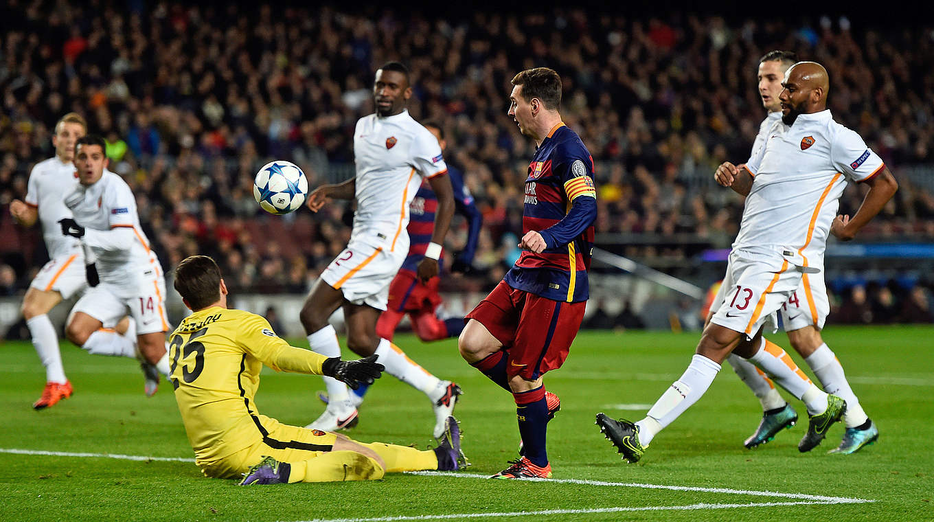Ohne Chance gegen Lionel Messis (3.v.r.) Barca: Antonio Rüdiger (4.v.l.) und die Roma © Getty Images
