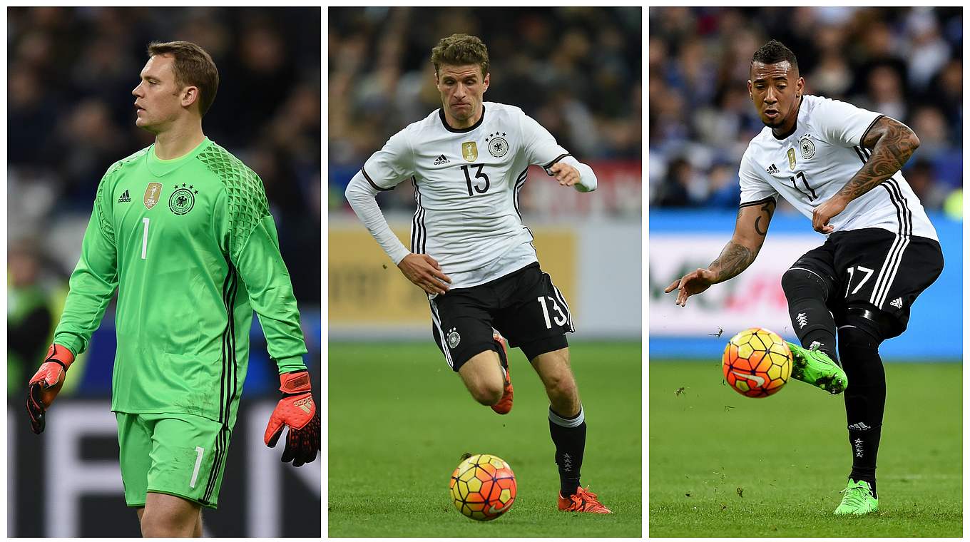 Für die UEFA-Mannschaft-des-Jahres 2015 zur Wahl: Neuer, Müller, Boateng (v.l.) © Getty Images/DFB