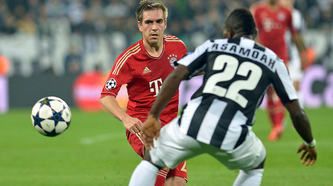 Auf dem Weg zum Titel 2013: Mit dem FC Bayern schaltet Lahm (l.) Juventus Turin aus © 2013 AFP