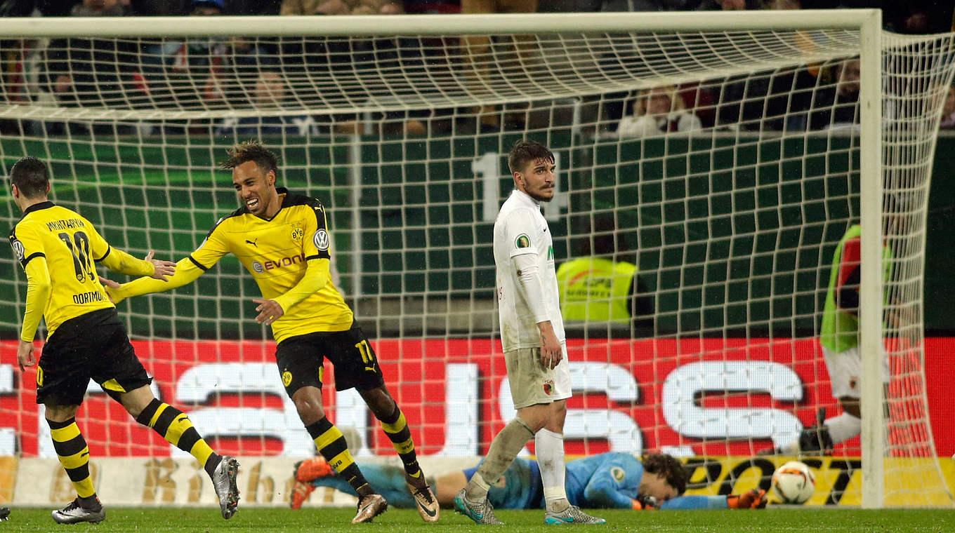 Goalscorers for Dortmund: Aubameyang and Mkhitaryan © 2015 Getty Images