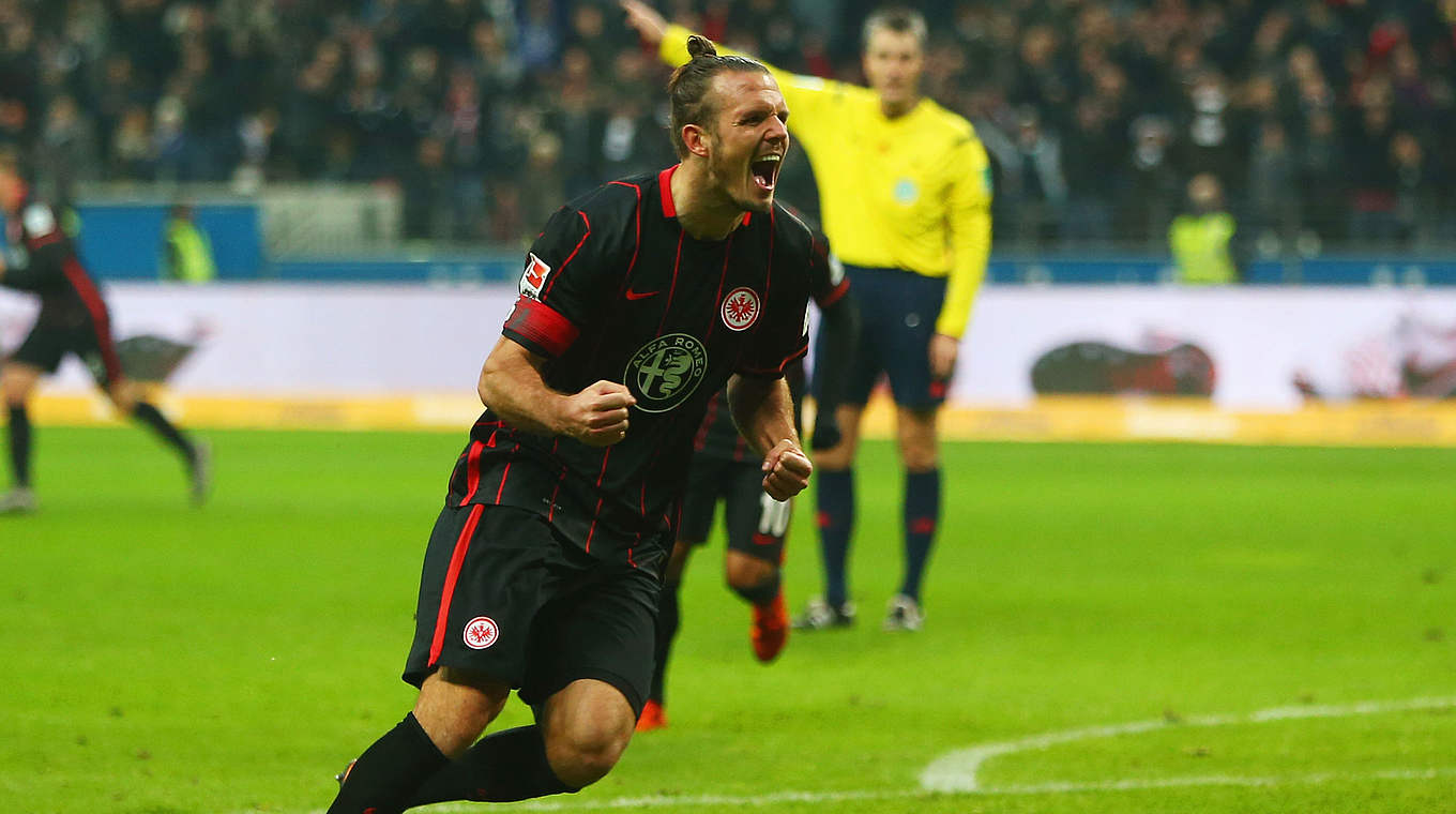 Will auch in seinem 250. Bundesligaspiel herzhaft jubeln: Frankfurts Alexander Meier © 2016 Getty Images