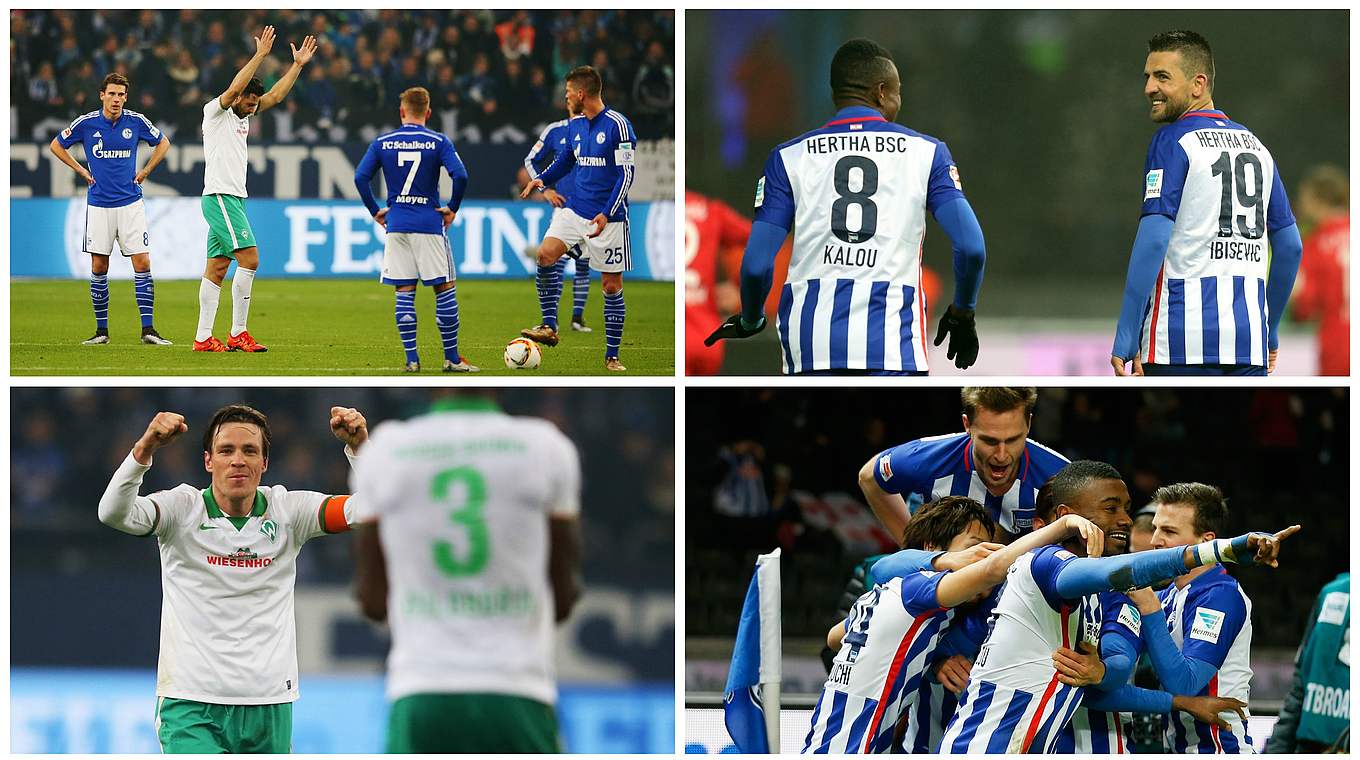 Im Doppelpack: Bremen (l.) jubelt dank Fritz und Pizarro, Hertha dank Kalou und Ibisevic © Getty Images/DFB