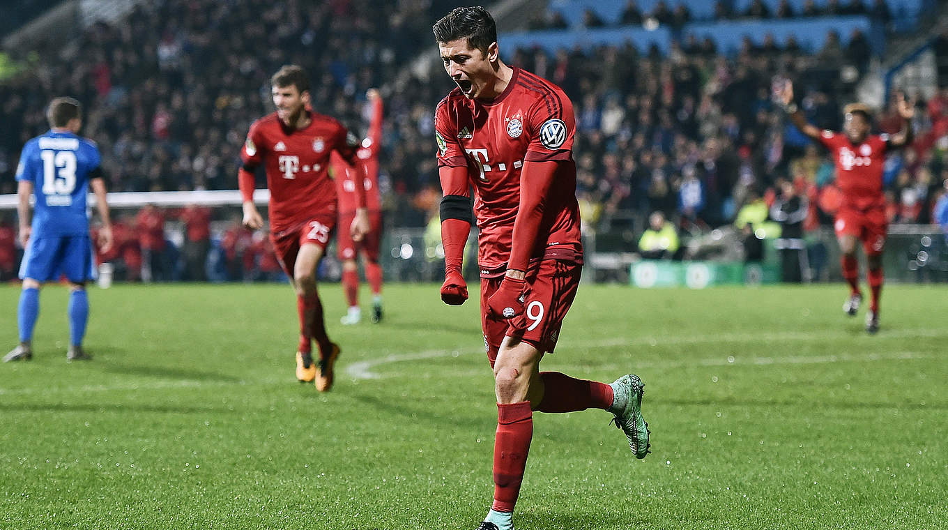 Robert Lewandowski scored twice as Bayern reached the semi-finals © 2016 Getty Images