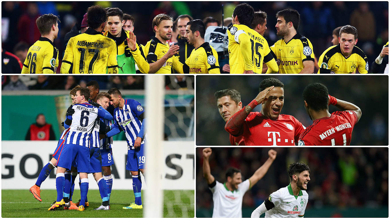 64 Teams waren gestartet, vier sind noch übrig: Hertha, Dortmund, Bayern und Bremen © Getty Images/DFB