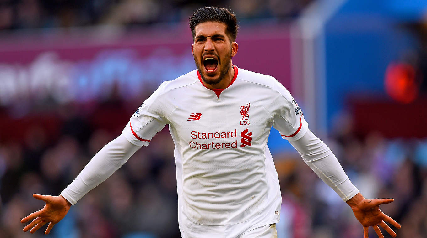 Emre Can runs off to celebrate his first Premier League goal © 2016 Getty Images